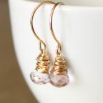Pink Quartz Yellow Gold Ear..