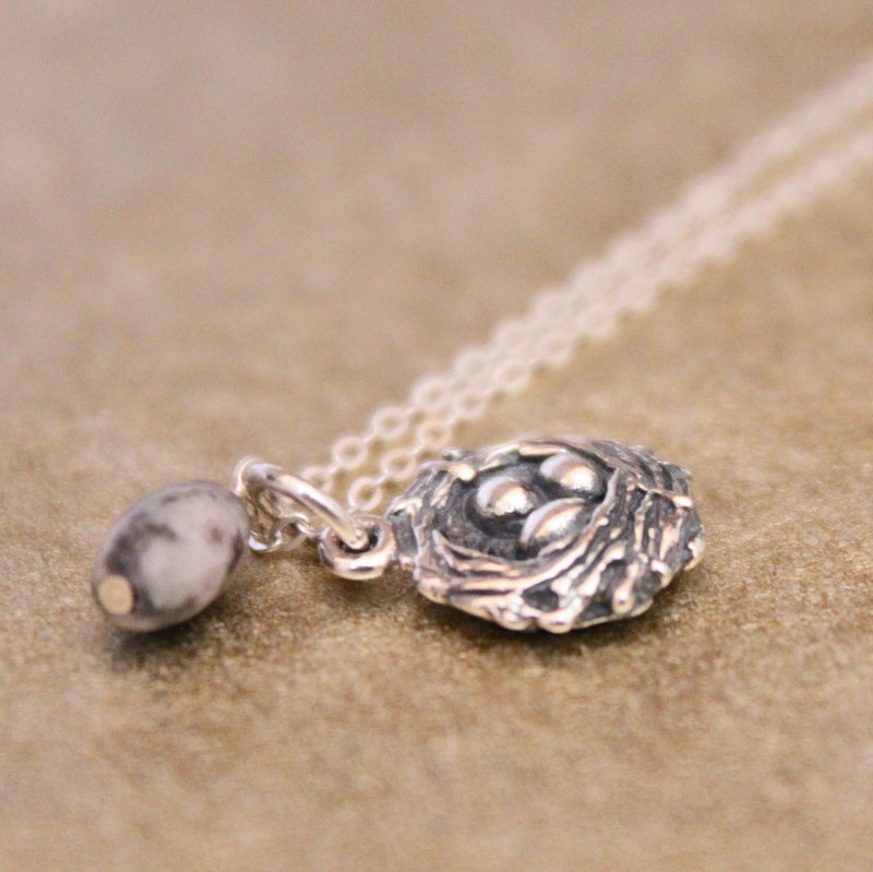 SPECKLED--Sterling Egg Nest Charm and Speckled Agate Egg