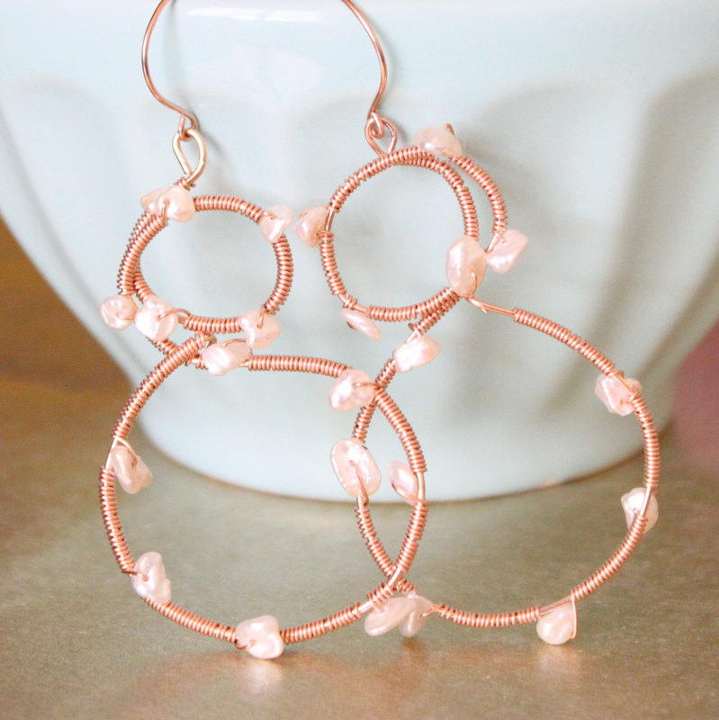 FIGURE EIGHTS--Rose Gold Wrapped Keishi Pearl Hoops
