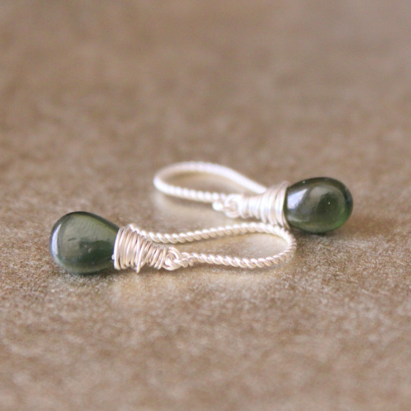 SALE--FOREST--African Chrome Diopside Green Sterling Silver Earrings