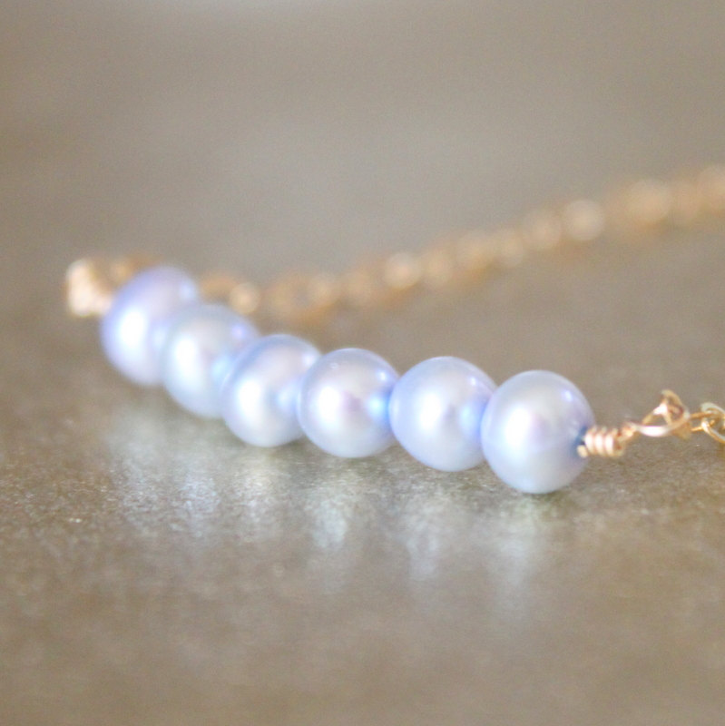 Sky Blue Freshwater Pearl Gold Chain Bracelet