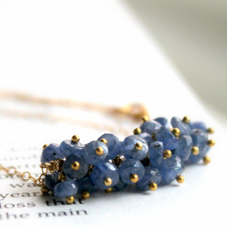 BLUEBERRY--Sapphire Cluster Gold Fill Necklace Something Blue