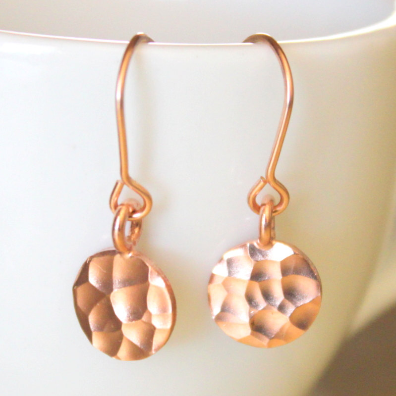 Hammered Rose Gold Disc Earrings