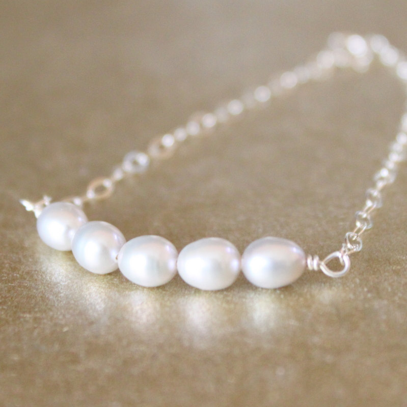 Light Gray Freshwater Pearl Sterling Silver Chain Bracelet