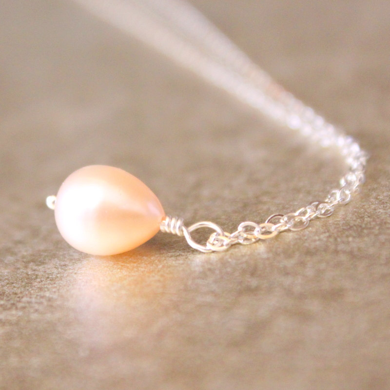 Pink Pearl Necklace Sterling Silver Wirewrapped Freshwater Cultured Bridesmaid Bridal June Birthstone Gift