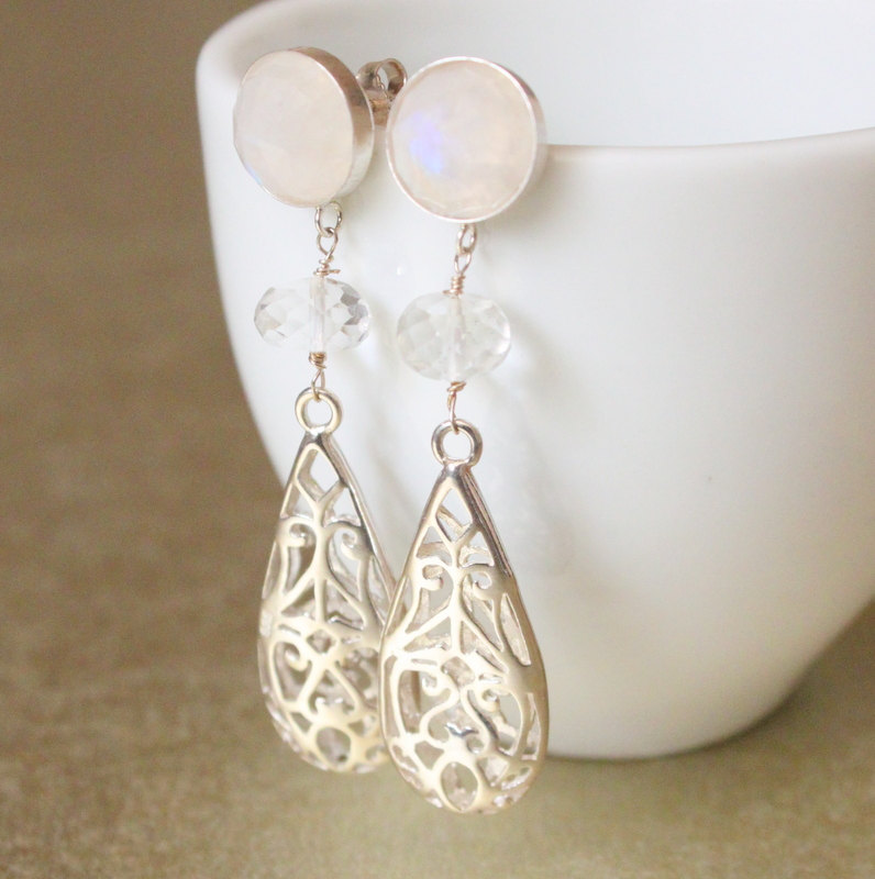 Moonstone Sterling Filigree Earrings