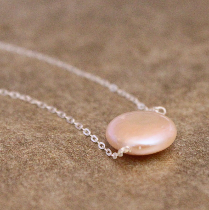 GLOW--AAA Quality Pink Coin Pearl and Sterling Necklace