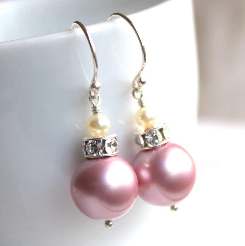 BELLA--Swarovski Crystal Pearl Sterling Silver Earrings--you choose the color
