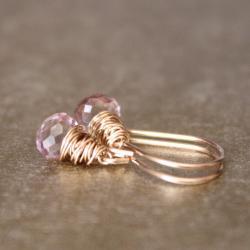Pink Quartz Yellow Gold Earrings Wirewrapped Bridesmaid Feminine