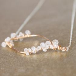 FELICITY NECKLACE--Hammered Gold Fill Leaf Frame and Rainbow Moonstone Necklace