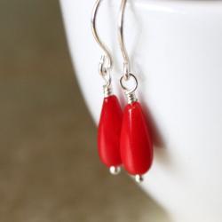Fiery Red Coral Earrings Sterling Silver Wirewrapped Handmade Earwires