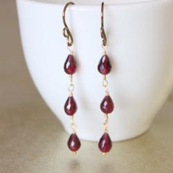 Garnet Teardrop Gold Fill and Copper Dangle Earrings