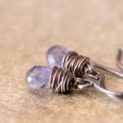 Indigo Violet Iolite Earrings Antique Patina Sterling Silver Wirewrapped