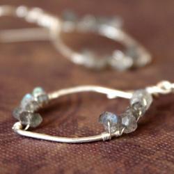 JULIE--Hammered Sterling Silver Leaf Hoop and Labradorite Earrings