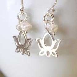 Lotus Sterling Silver Charm and Keishi Pearl Earrings
