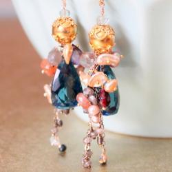 DUBAI--London Blue Quartz and Multigemstone Gold Earrings