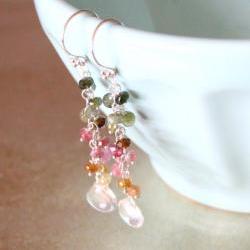 Arc en Ciel-- Rock Crystal and Tourmaline Dangle Earrings