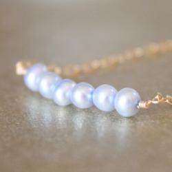 Sky Blue Freshwater Pearl Gold Chain Bracelet