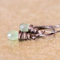Green Peridot Earrings Antique Patina Sterling Silver Wirewrapped