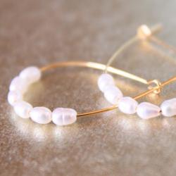 White Pearl Gold Hoops