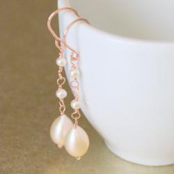 BOUQUET--Pink Teardrop Pearls and Rose Gold Earrings
