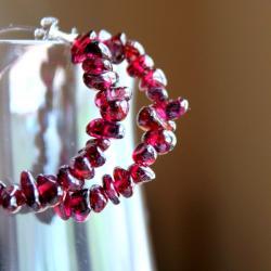 POMEGRANATE--Polished Ruby Red Garnet and Sterling Silver Hoop Earrings