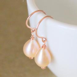 ROSE--Pink Teardrop Pearls and Rose Gold Earrings