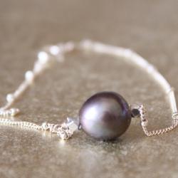 Black Freshwater Pearl Sterling Silver Bracelet