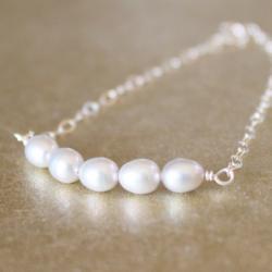 Light Gray Freshwater Pearl Sterling Silver Chain Bracelet