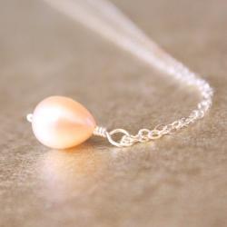 Pink Pearl Necklace Sterling Silver Wirewrapped Freshwater Cultured Bridesmaid Bridal June Birthstone Gift