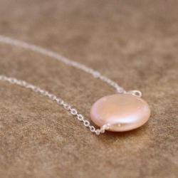 GLOW--AAA Quality Pink Coin Pearl and Sterling Necklace