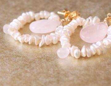 Cream Keishi Pearl Rose Quartz Earrings Gold Vermeil Ear Posts Bridal Bridesmaid Earrings