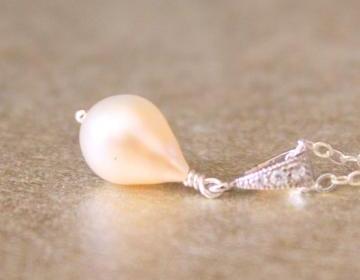 Pink Pearl Rhinestone Necklace Sterling Silver Wirewrapped Freshwater Cultured Bridesmaid Bridal June Birthstone Gift